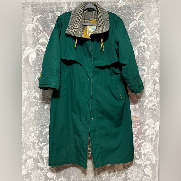 Vintage emerald green wool lined trench coat - Picture 1 of 7
